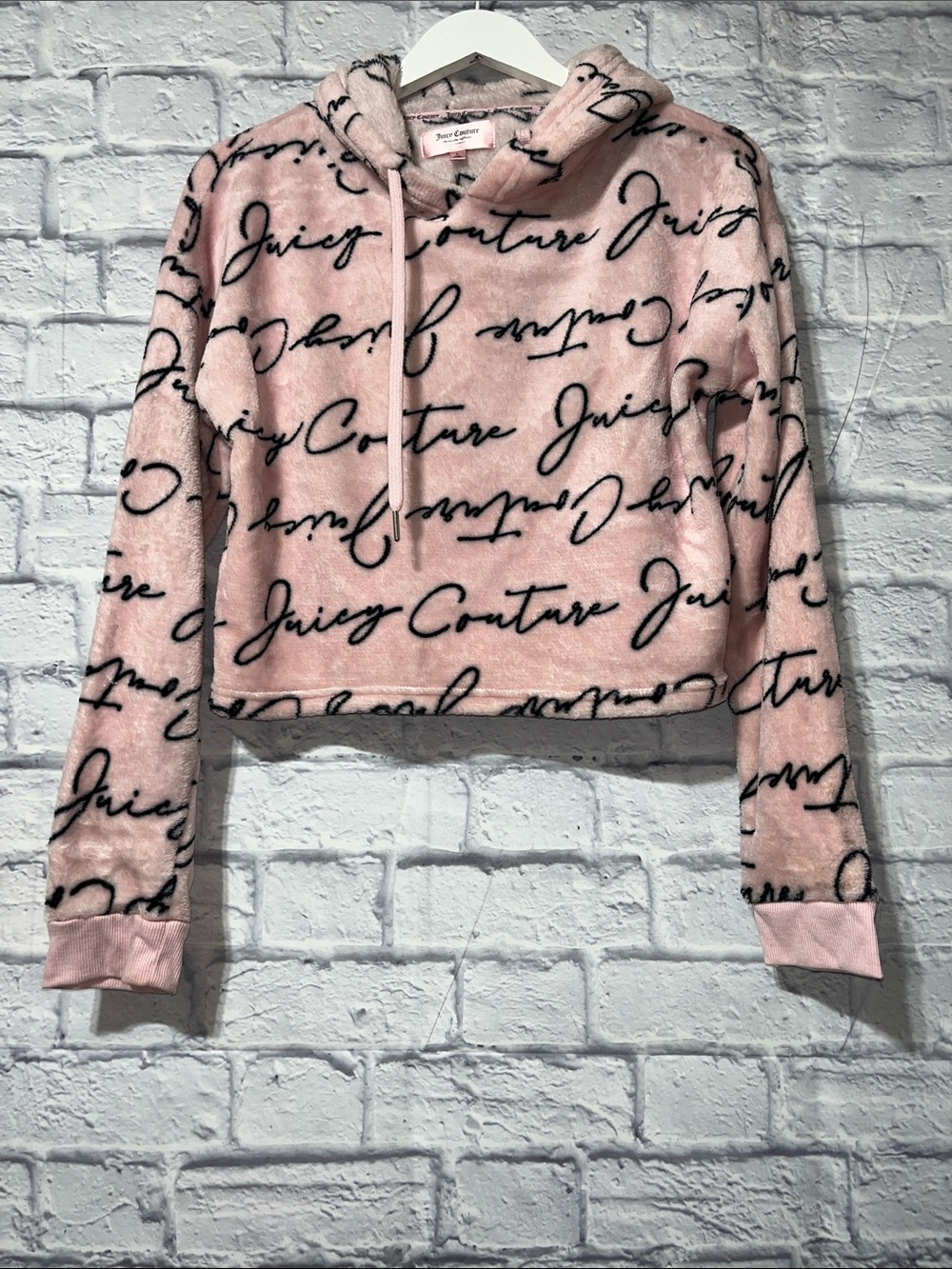 Juicy Couture Pale Pink Script Plush Cropped Hoodie